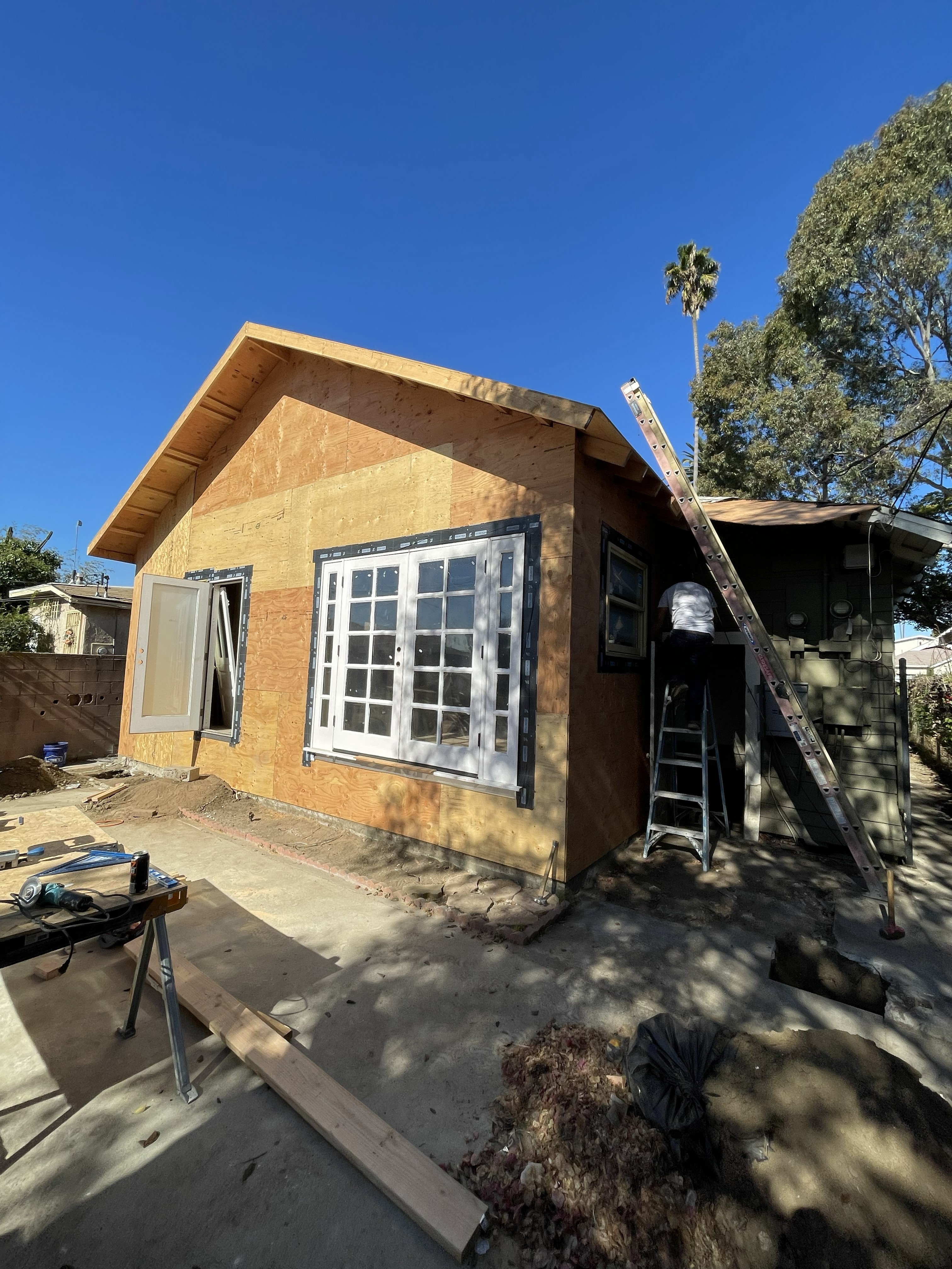 ADU framing construction with french doors and gable roof - Los Angeles