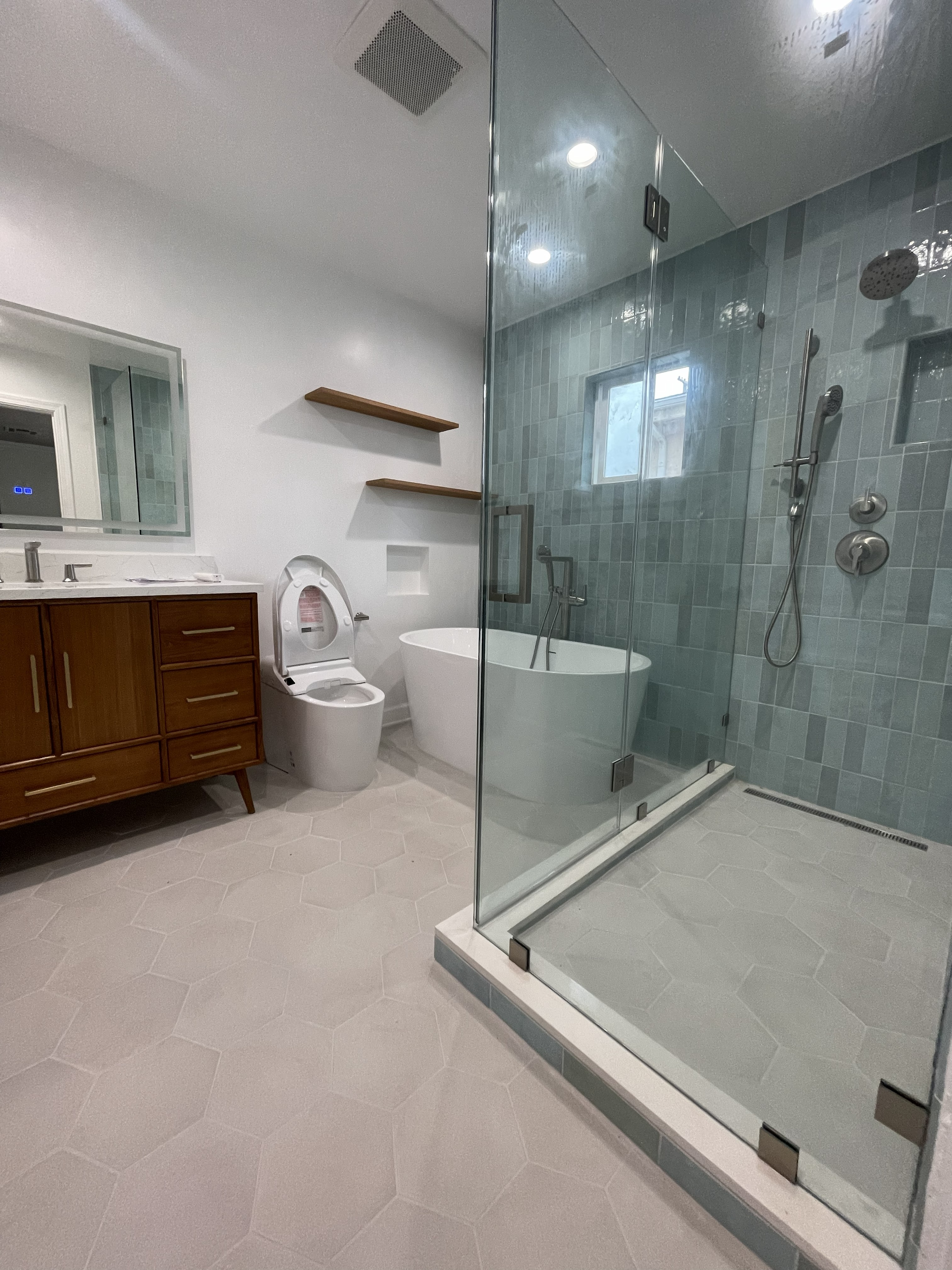 Bathroom remodel with glass shower and Japanese soaking tub - Woodland Hills